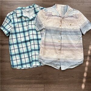 2 Boys short sleeve button down. White, blue, cream. Size 10/12
